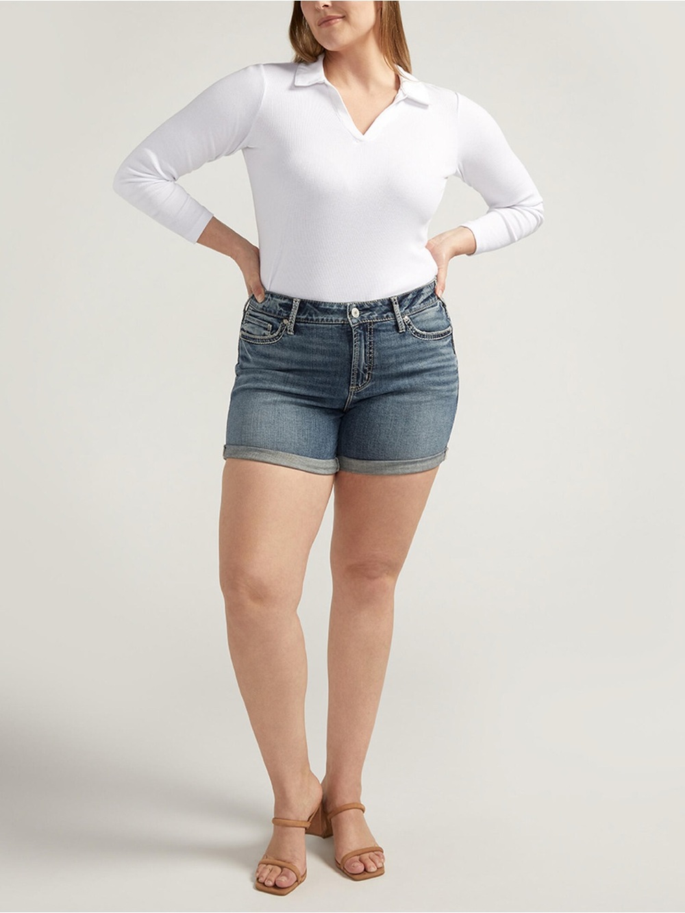 Silver Jeans Mid-Rise Blue Roll-Cuff Denim Shorts